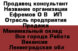 Продавец-консультант › Название организации ­ Ефремов О.В., ИП › Отрасль предприятия ­ Продажи › Минимальный оклад ­ 22 000 - Все города Работа » Вакансии   . Ленинградская обл.